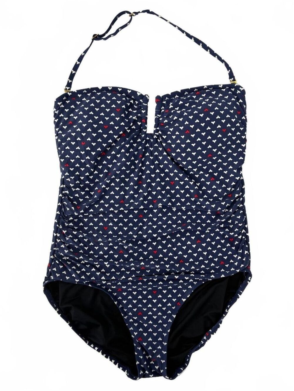 Ann Taylor Navy Red White Heart Patterned One-Piece Swimsuit XL